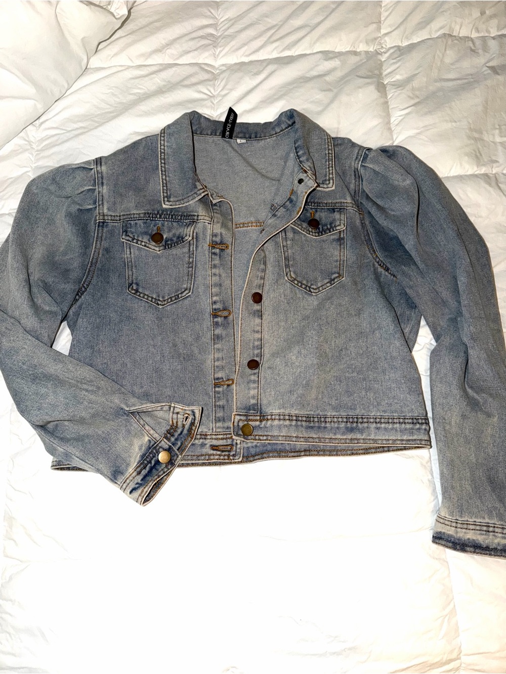 Grace+Karma Denim Jacket - Light Blue - Puff Shoulder - Women's L